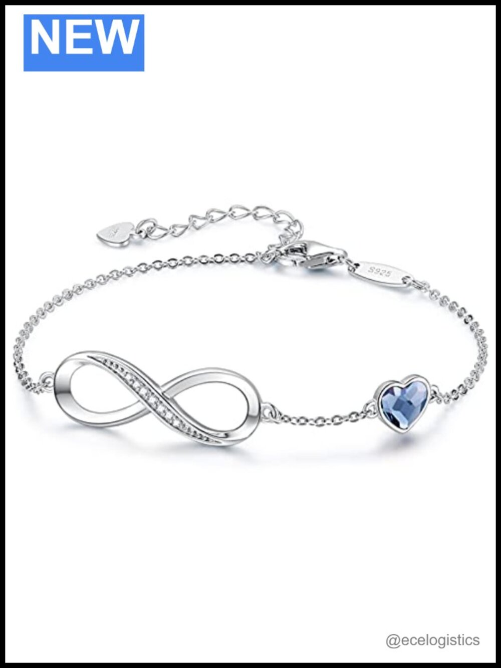 925 Sterling Silver Infinity Heart Charm Bracelet Womens Adjustable Jewelry Gift